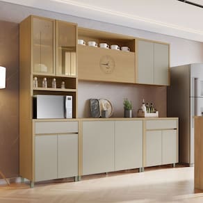 Cozinha Completa 5 Peças 11 Portas 2 Gavetas Condessa 270cm 100% Mdf Carvalho/Greige