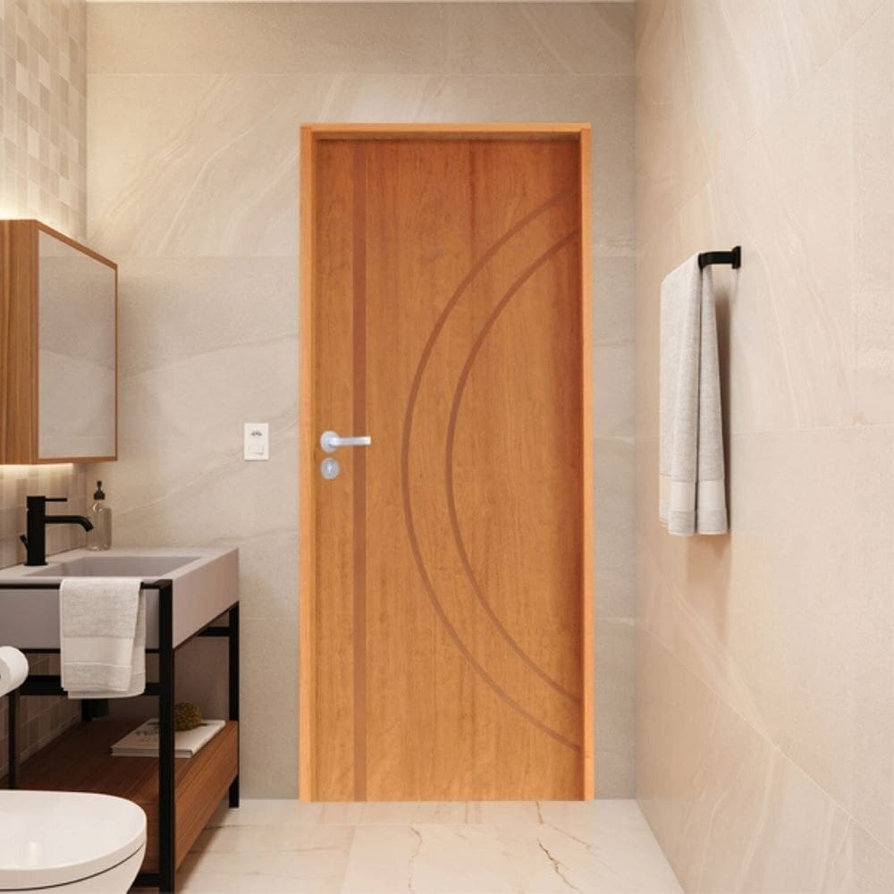 Porta Lisa Padrão Imbuia Concept 10 Batente Ecológico 09 Fechadura Stilo Wc 82 X 2,10 D Natural