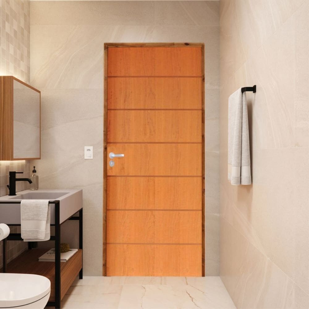 Porta Lisa Padrão Imbuia Belíssima 2 Batente Ecológico 14 Fechadura Stilo Wc 72 X 2,10 D Natural