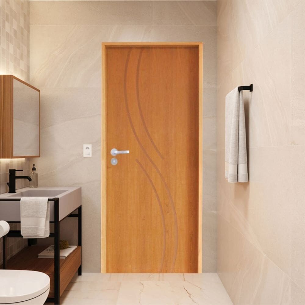 Porta Lisa Padrão Imbuia Concept 9 Batente Ecológico 11 Fechadura Stilo Wc 82 X 2,10 D Natural