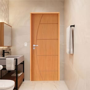 Porta Lisa Padrão Imbuia Belíssima 6 Batente Ecológico 09 Fechadura Stilo Wc 72 X 2,10 D Natural