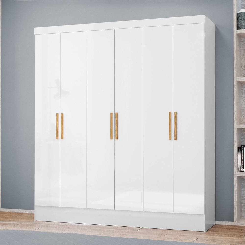 Guarda-roupa Casal 6 Portas 2 Gavetas Gliese Espresso Móveis Branco