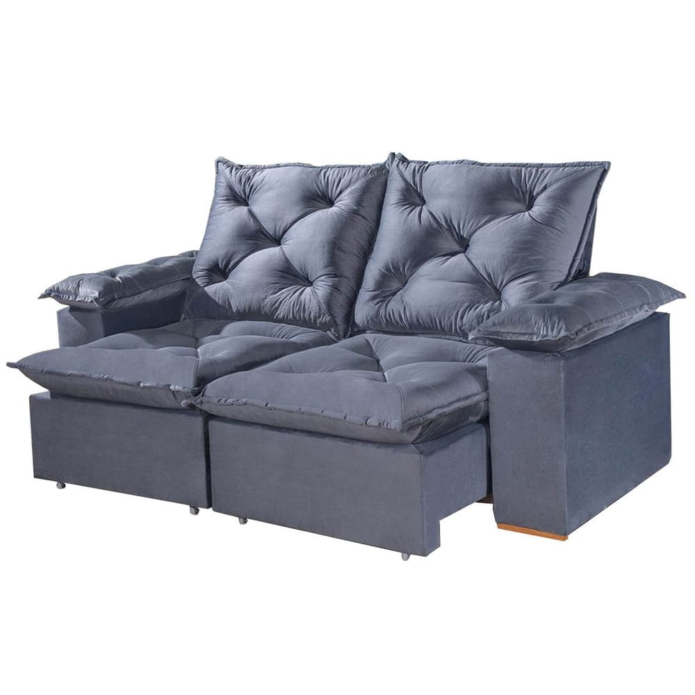 Sofá Porto Madero 3 Lugares Retrátil e Reclinável 200cm Tecido Veludo Imperial Decor Cor Azul