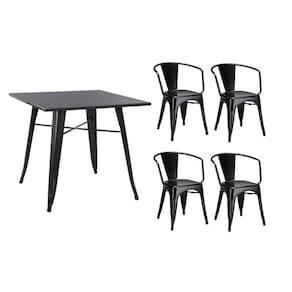 Conjunto mesa Tolix 80 cm + 4 cadeiras Tolix com Braço - Preto