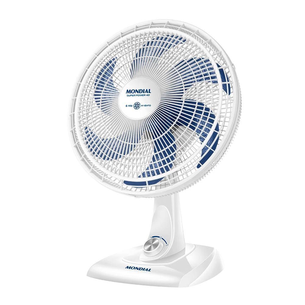 Ventilador De Mesa Mondial Super Power 6 Pás 140W 40Cm Branco e Azul VSP-40-W - 220V