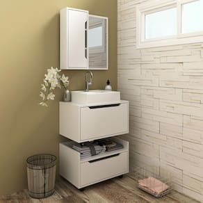 Kit Banheiro Modulado com Espelho Cuba e Gaveteiro Branco Tecno Mobili