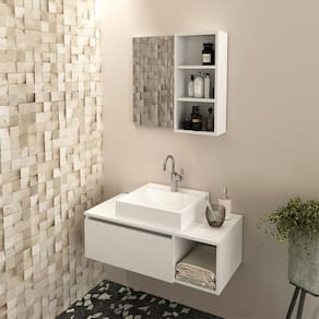 Conjunto Banheiro Suspenso com Cuba e Espelheira Branco Tecno Mobili