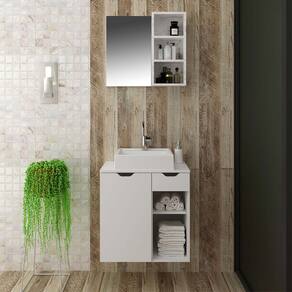 Conjunto Lavabo com Espelho e Cuba Branco Tecno Mobili