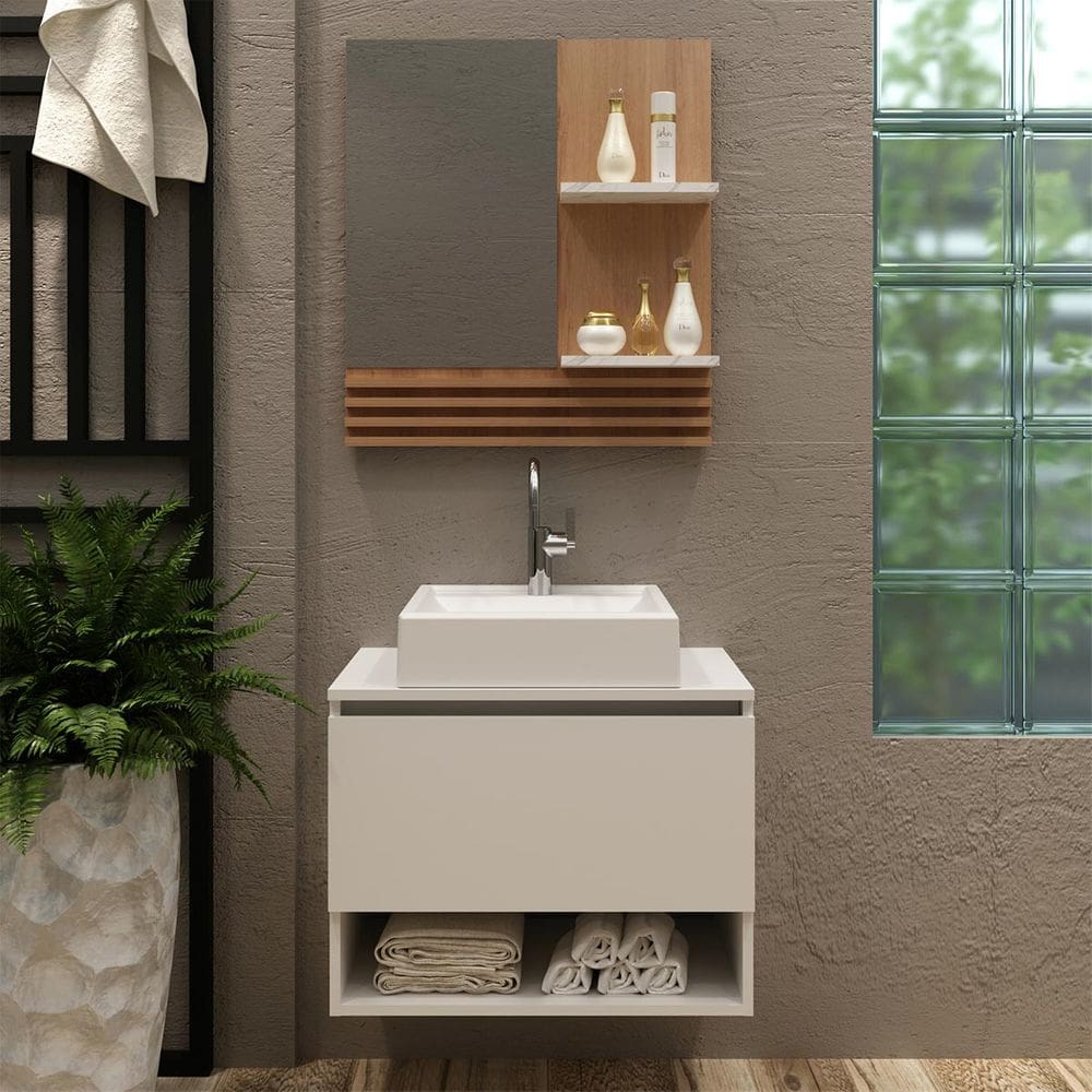 Kit Banheiro com Cuba e Espelheira Branco Mármore  Tecno Mobili