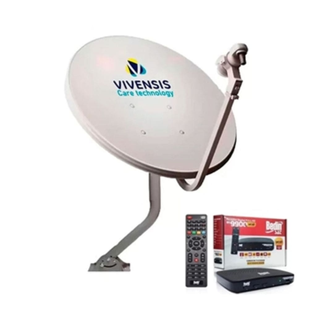 Kit Recepitor Digital HD Bedinsat BS9900 com Antena Parabólica ku 60cm