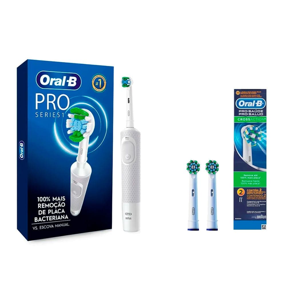 Kit Escova Elétrica Oral-B Vitality Precision Clean 110 Volts E Refil Para Escova Dental Elétrica Oral-B CrossAction - 2 Unidades