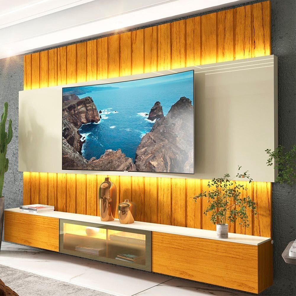 Estante Home para Tv até 85 Polegadas com Led 230cm Soberano Reflecta Naturale/Off White