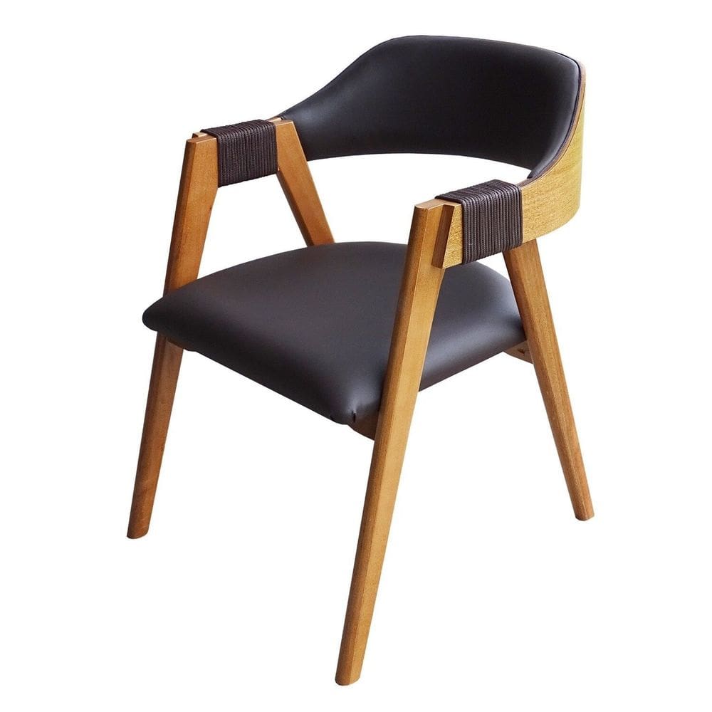 Cadeira Laura em Madeira Maciça de Eucalipto Verniz Nogueira Sintético com Detalhes em Corda Marrom