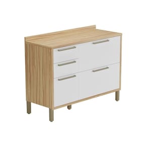 Balcão de Cozinha Modulado Syrah 2 Portas e 3 Gavetas c/ Tampo 120cm Amendoa/Off White - Ronipa