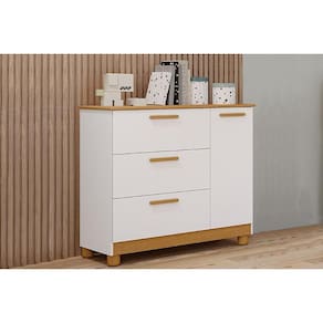 Cômoda Bebê Jujuba 1 Porta e 3 Gavetas Nature/Branco - Permóbili Baby