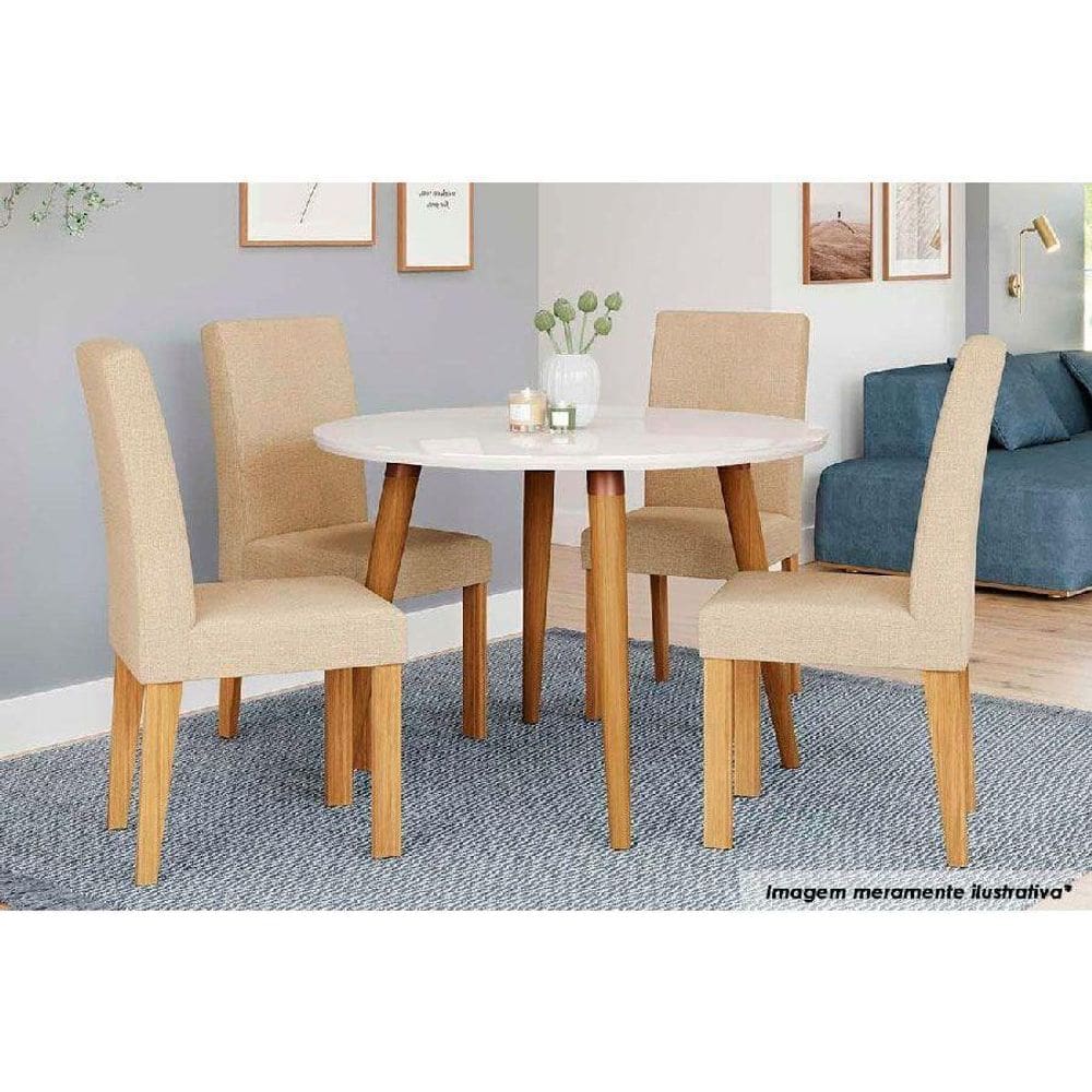 Sala de Jantar Completa DanI c/ Tampo Madeirado c/ Vidro 110cm e 4 Cadeiras Maia Cinamomo/Suede Gengibre Bege - Cimol