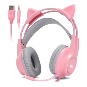 Fone Headset Gamer Led Orelhas Gato Ps4 Xbox Pc Celular Rosa