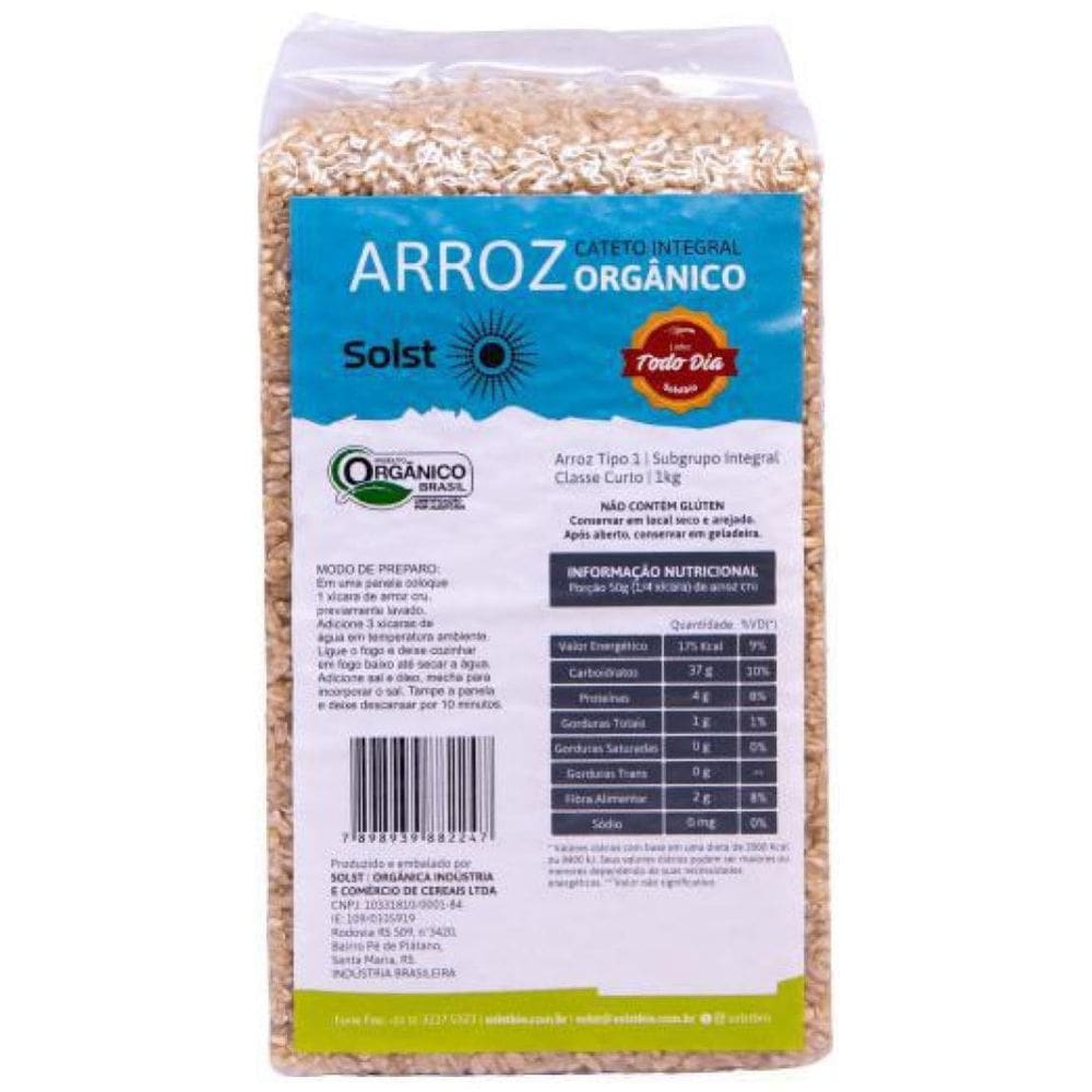 Arroz Cateto Orgânico Integral  Tipo Japonês  Solst 1 Kg