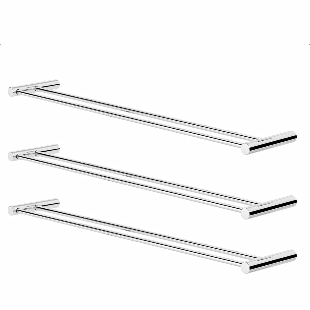 Porta Toalhas Duplo 60cm Para Banheiro Orion Kit 3 Peças Prata Polido