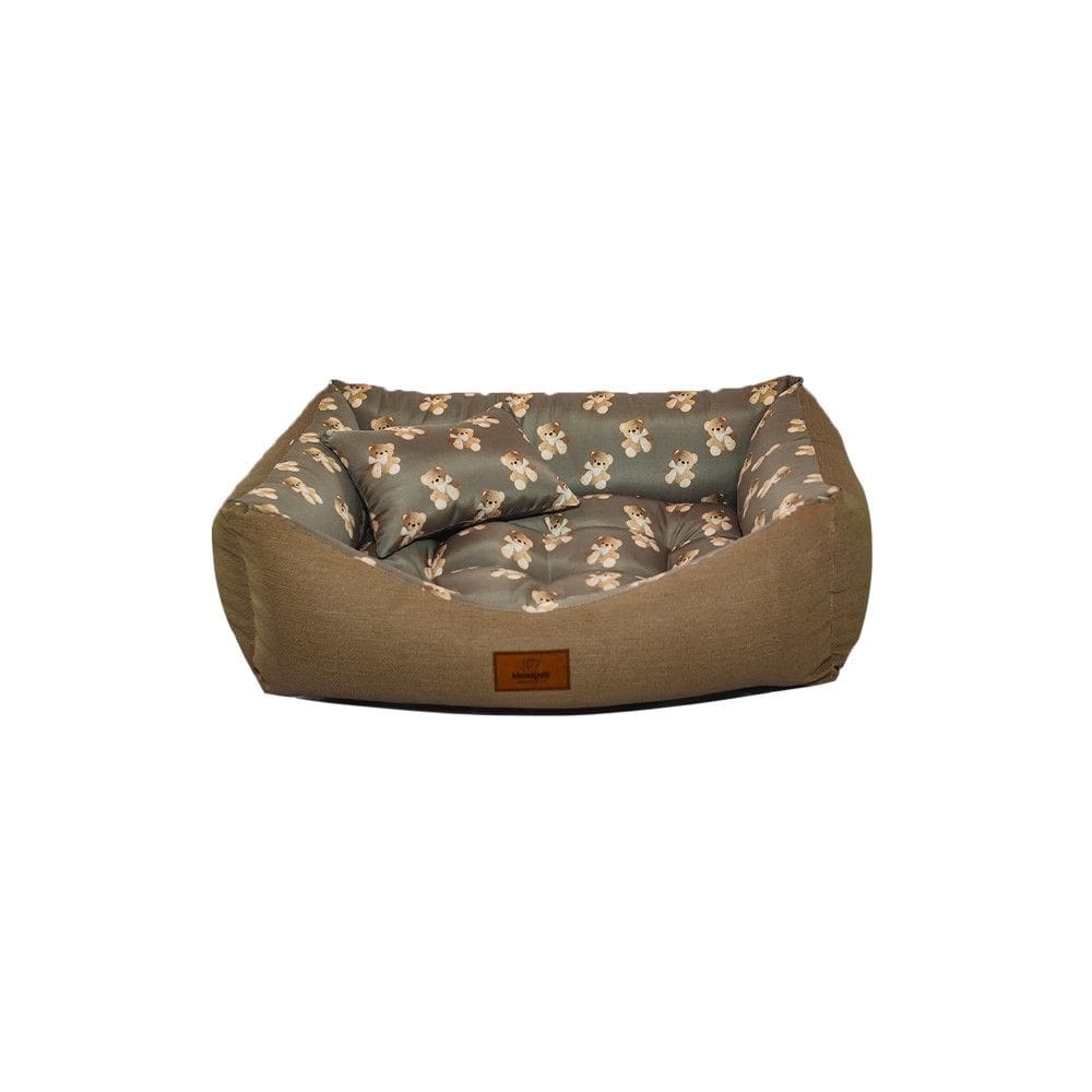 Cama para Cachorro Retangular em Corino + Poliéster Marrom Ursinho Média (M) 55 x 42 cm