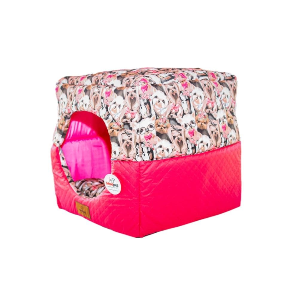 Cama para Cachorro Toca Quadrada em Corino + Poliéster Rosa Grande (G) 50 x 50 x 50 cm