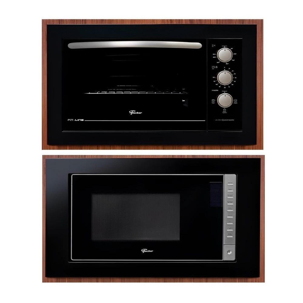 Kit Forno Elétrico 48 L e Micro-Ondas 25 L de Embutir Fit Line Moldura Preta 110 V Fischer