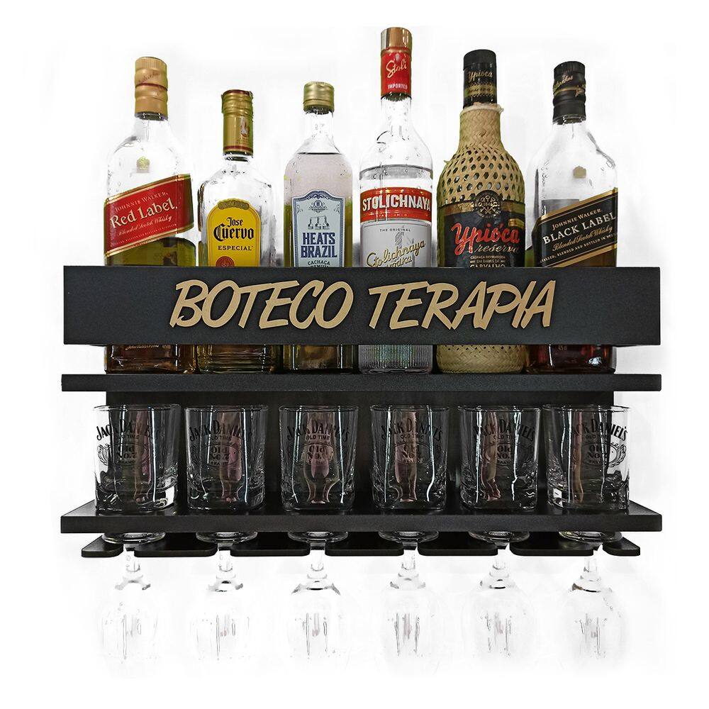 Barzinho de Parede Porta Copo Boteco Terapia Cor Preto