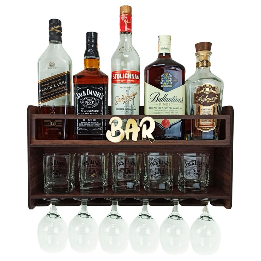 Barzinho de Parede Aparador Para Bebidas Para Sala Tema Bar - 49x26 Cor Louro Preto