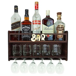 Barzinho de Parede Aparador Para Bebidas Para Sala Tema Bar - 49x26 Cor Louro Preto