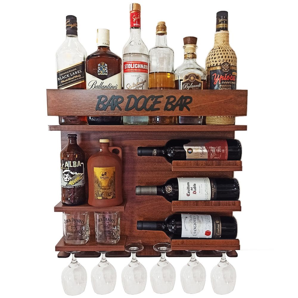 Barzinho de Parede com Porta Copo e Adega de vinho Boteco Terapia Cor Pretota Copo Boteco Terapia Cor Preto