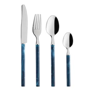 Faqueiro Mediterrâeneo16 Peças em Aço Inox com Resina Azul Oxford