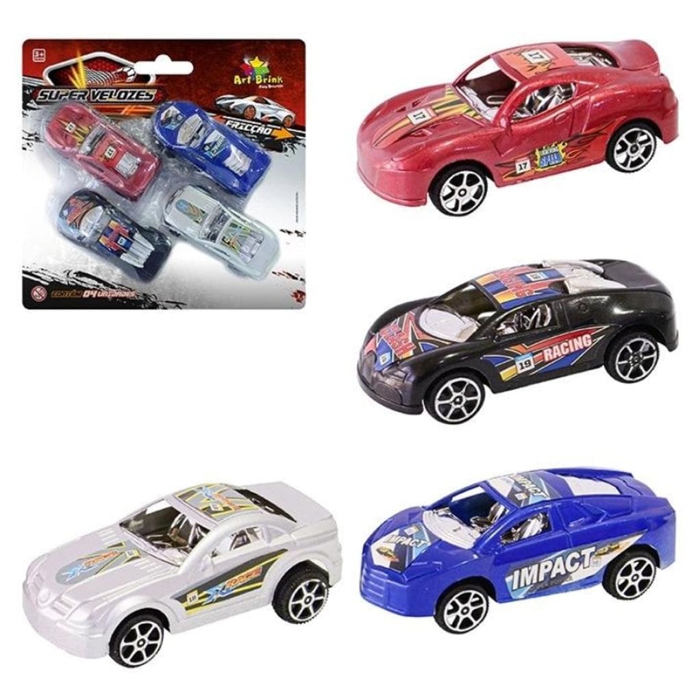 Carrinho Brinquedo Conjunto 4 Carrinhos Speed Racing Fricção - Diversão e Resistência - PANAMI