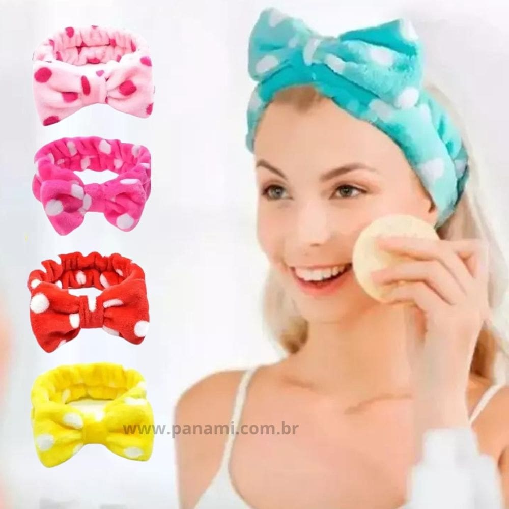 Faixa para Skin Care Maquiagem Laço com Elastico - Tiara para Maquiagem Faixa de Cabelo Skin Care - PANAMI