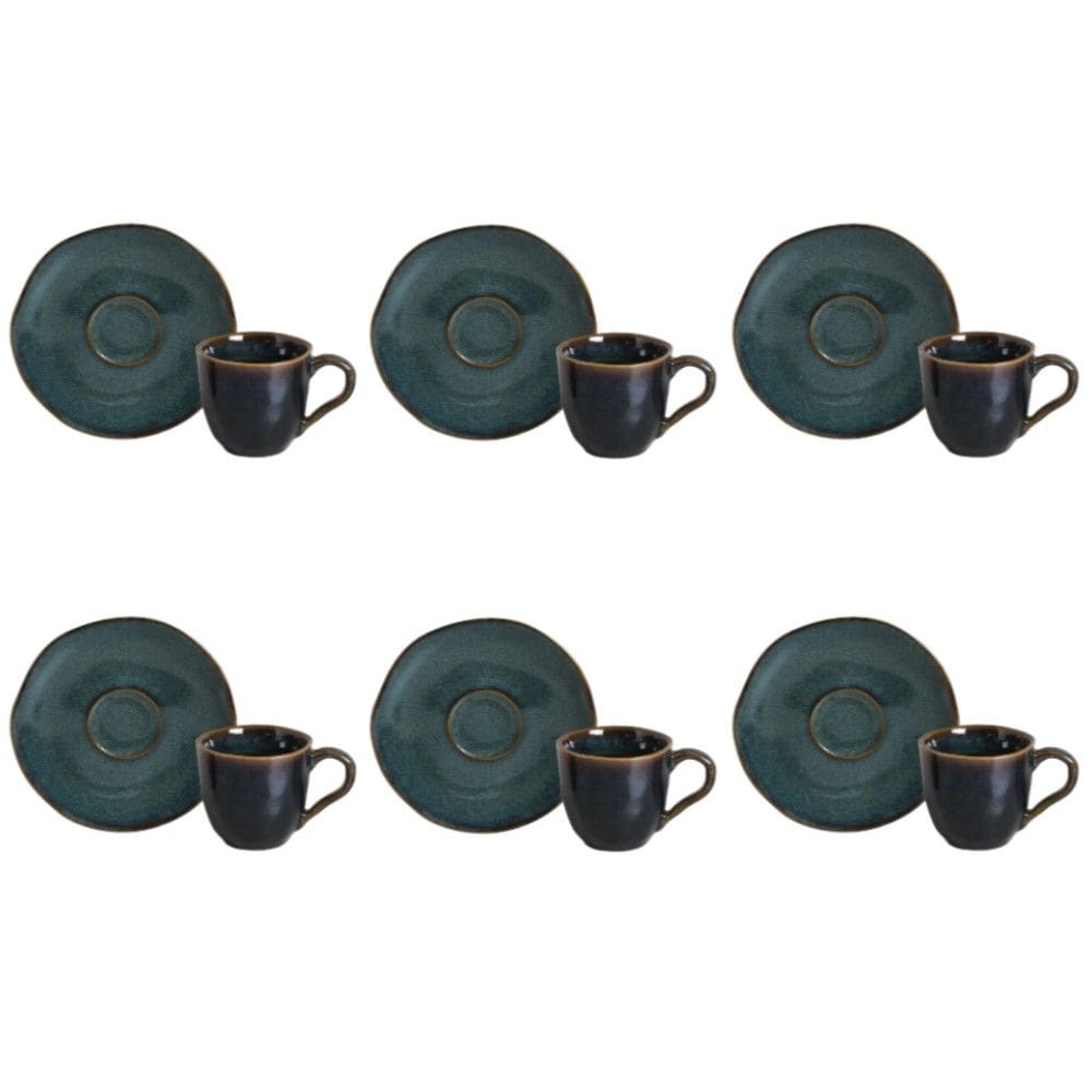 Conjunto de Xícara de Cafezinho com Pires 06 Peças Orgânico Oceano Porto Brasil