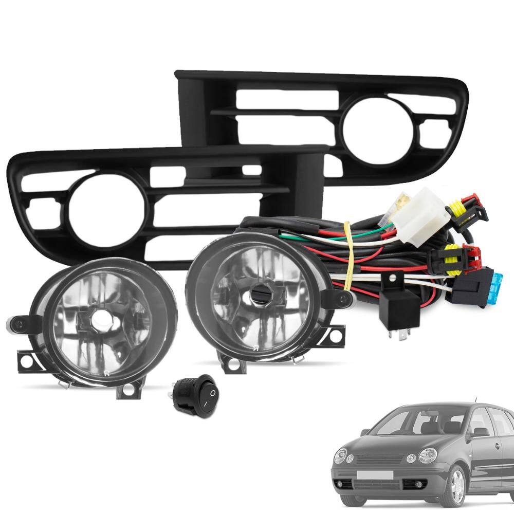 Kit Farol de Milha Polo 2003 a 2006 Botão Tic Tac Moldura Preto