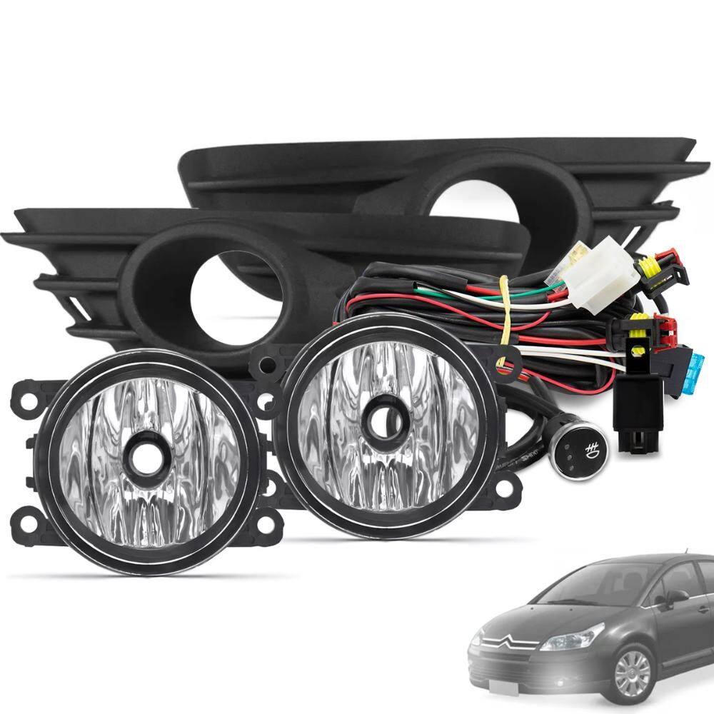 Kit Farol de Milha C4 Pallas 2008 a 2011 Botão Touch Moldura Preto