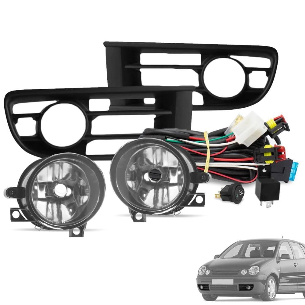 Kit Farol de Milha Polo 2003 a 2006 Botão Modelo Tic Tac Moldura Preto