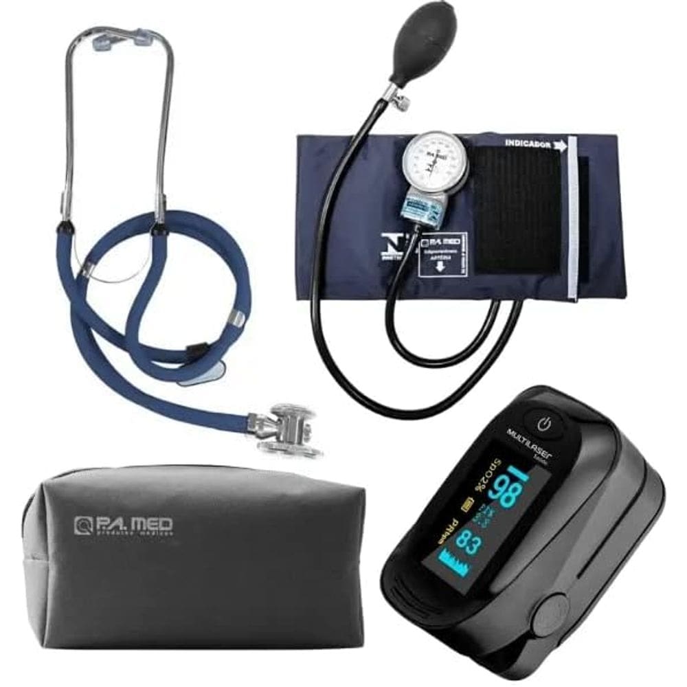 Kit Enfermagem Com Esfigmo Esteto Duplo PAMED + Oxímetro + Case