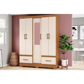Guarda Roupa 5 Portas e 2 Gavetas c/ Espelho Briz B60 Nature/Off White - Henn