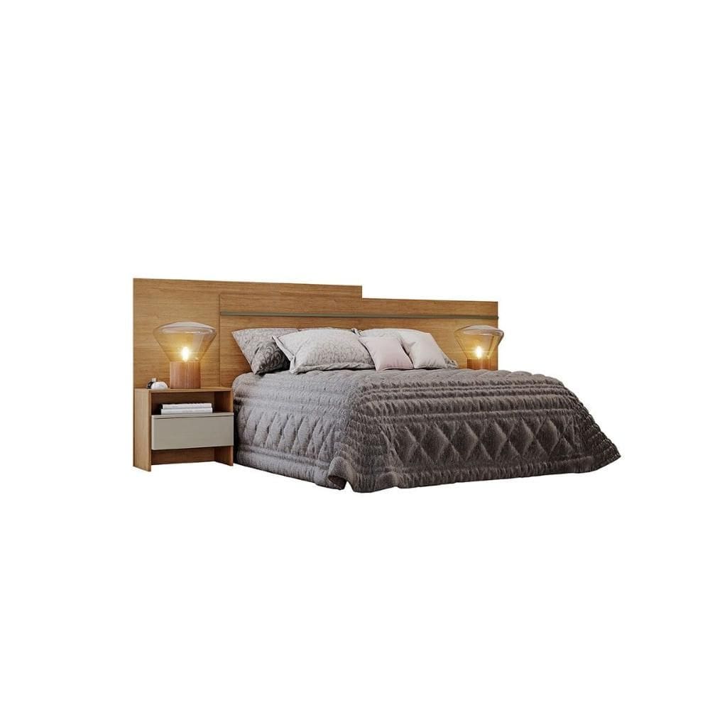 Painel Cama Box Madeirado - Prime 2 Mesas c/ 2 Gavetas Casal Freijo Cumaru Fendi - Novo Horizonte