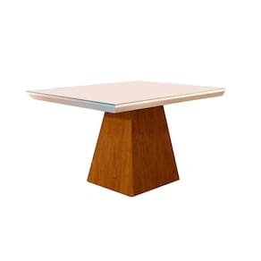Mesa p/ Cozinha Luna c/ Tampo 90x90cm Flex Madeirado Vidro Canto Curvo - Imbuia/Ripado 3D/Off White - Rufato