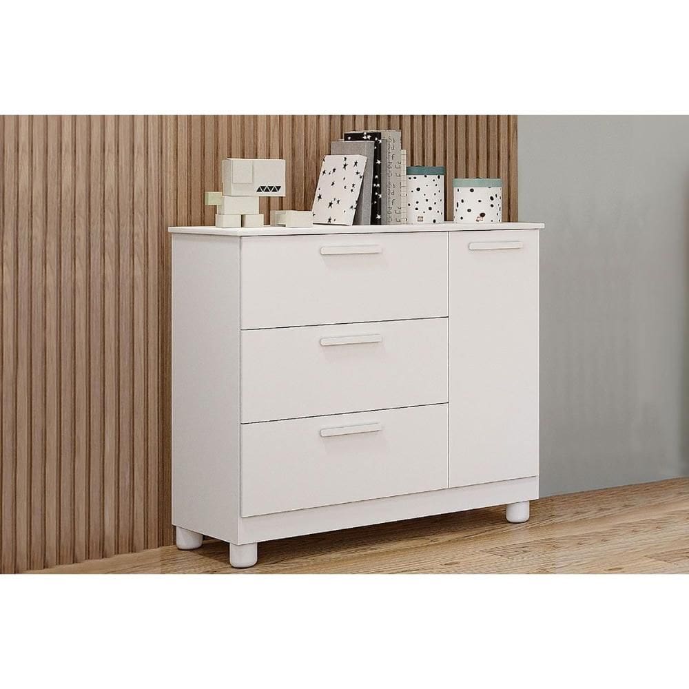 Cômoda Bebê Jujuba 1 Porta e 3 Gavetas Branco - Permóbili Baby