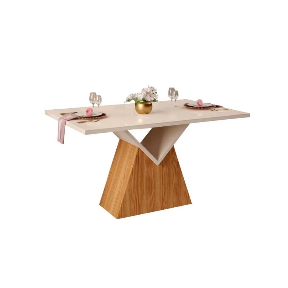 Mesa p/ Cozinha Argo c/ Tampo Madeirado Vidro 120x90cm Carvalho/Off White - DJ Móveis