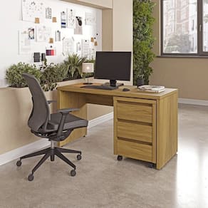 Mesa de Escritório 135cm com Gaveteiro com Rodízio Ficus Cabecasa Madeiramadeira Rovere