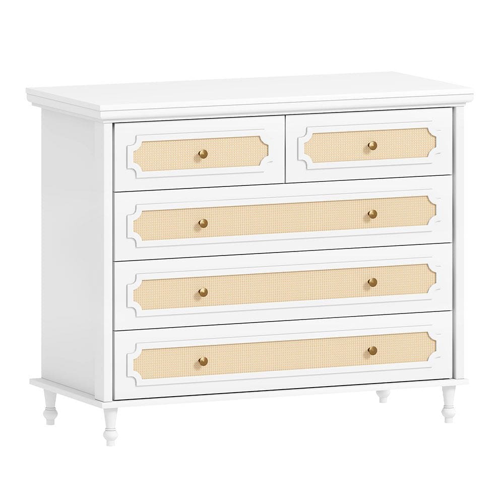 Cômoda 5 Gavetas Classic - Branco Fosco com Palha