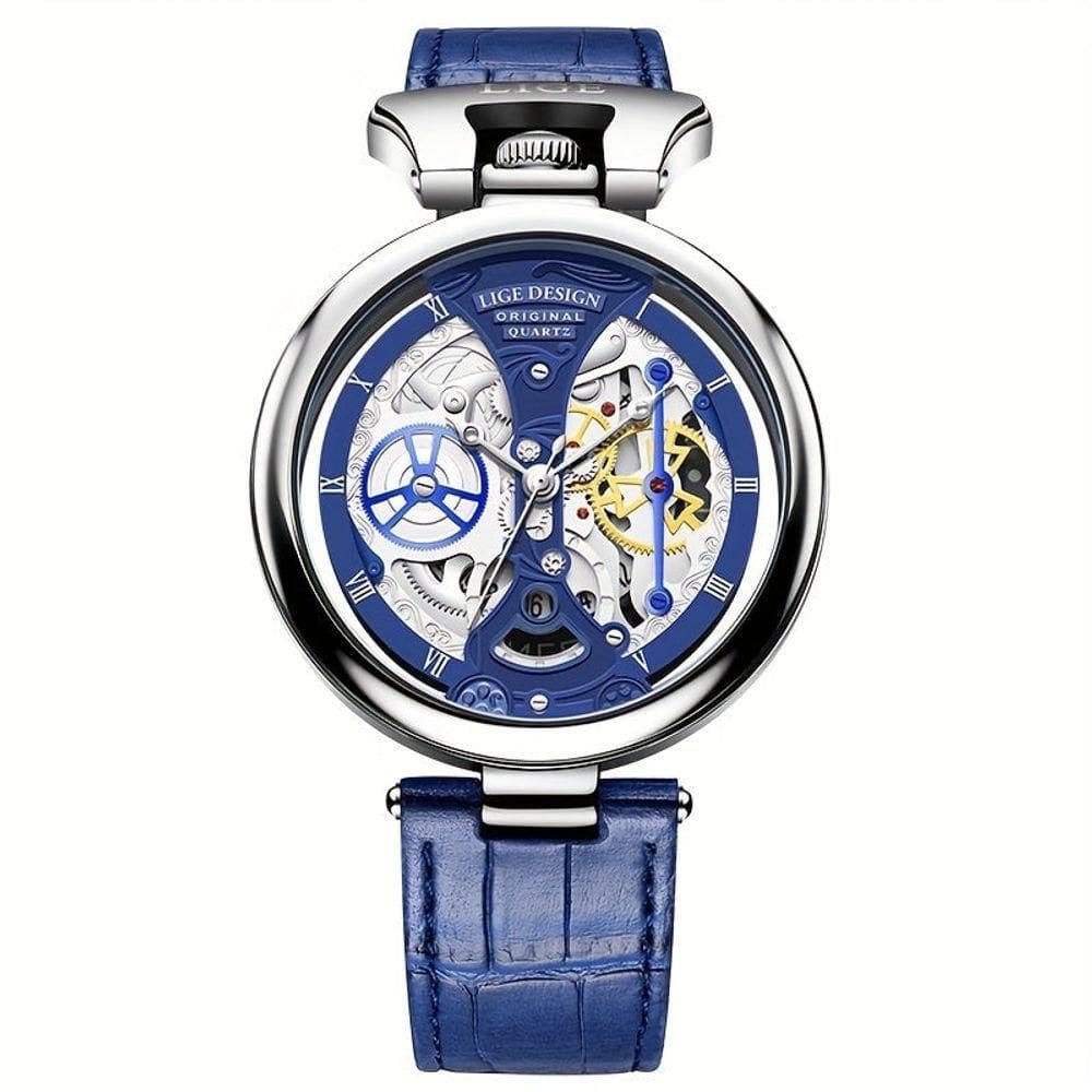 Relógio De Quartzo Lige Design Classico Calendário à Prova D`água Azul