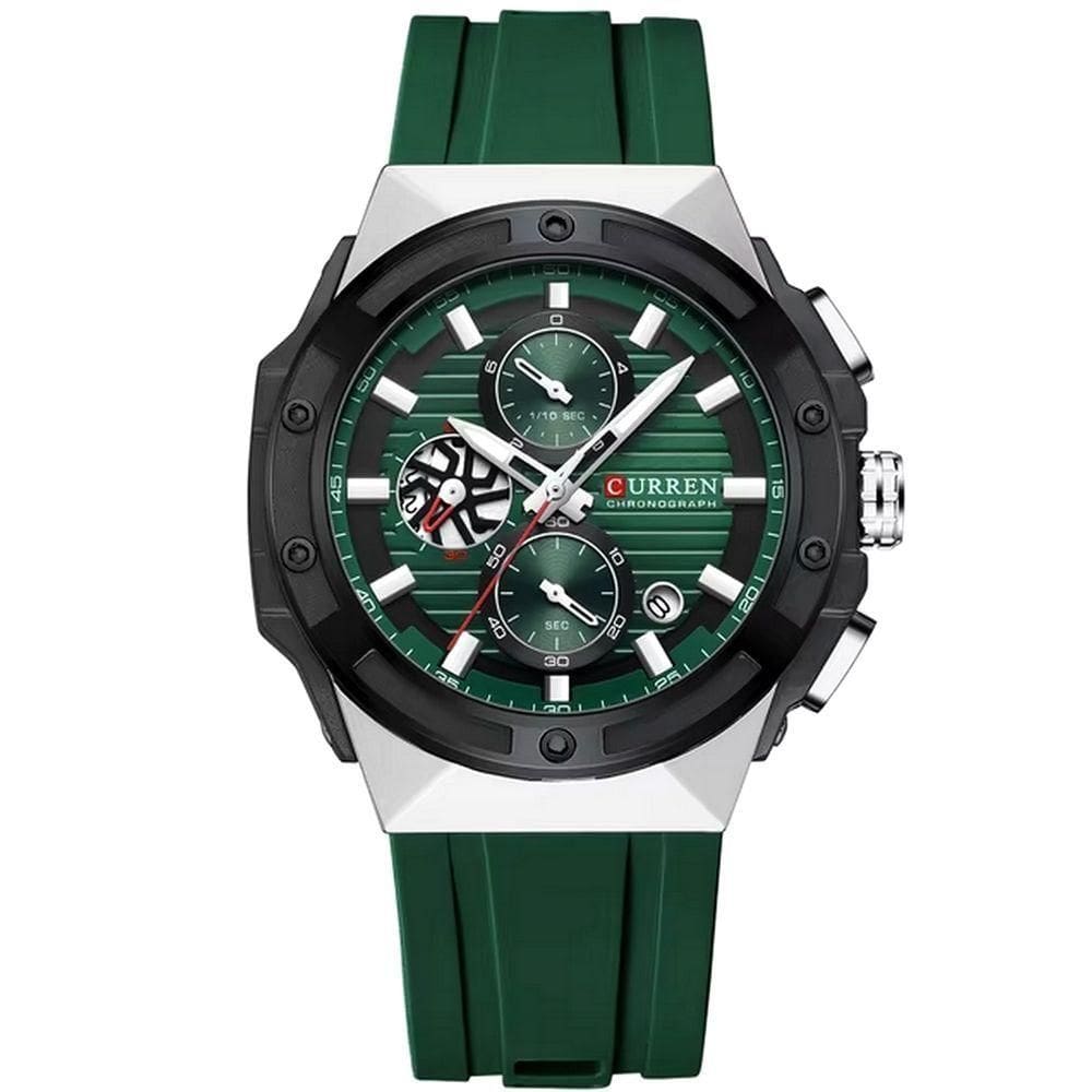Relógio De Pulso Em Silicone Clássico Casual Ponteiros Luminoso Mostrador Cronógrafo Verde
