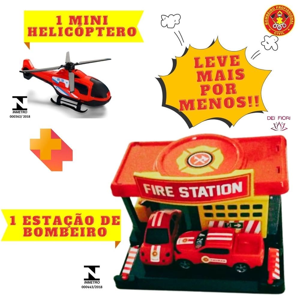 Estação Bombeiro Fire Statione Hliporto e Mini Helicóptero