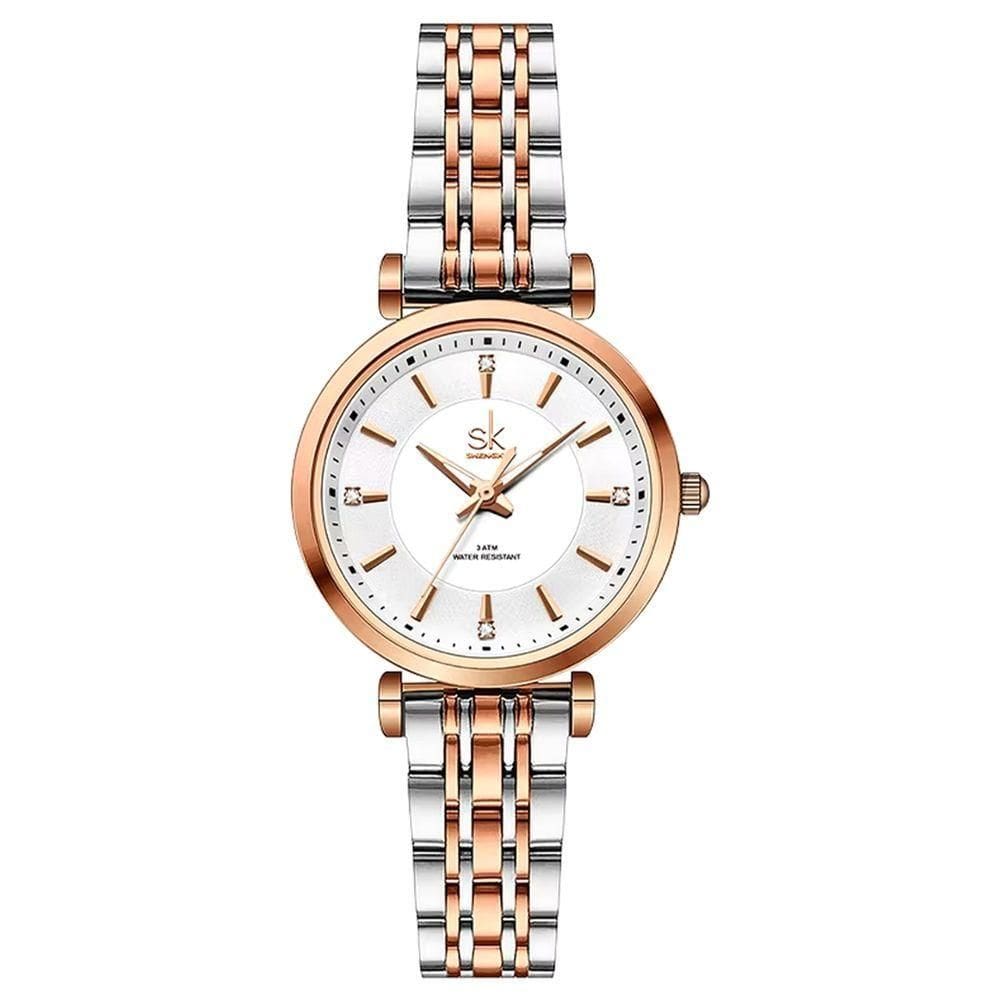 Relógio De Pulso Feminino Casual Ultra Fino Em Aço Inoxidavel Impermeavel 3atm Rose Gold