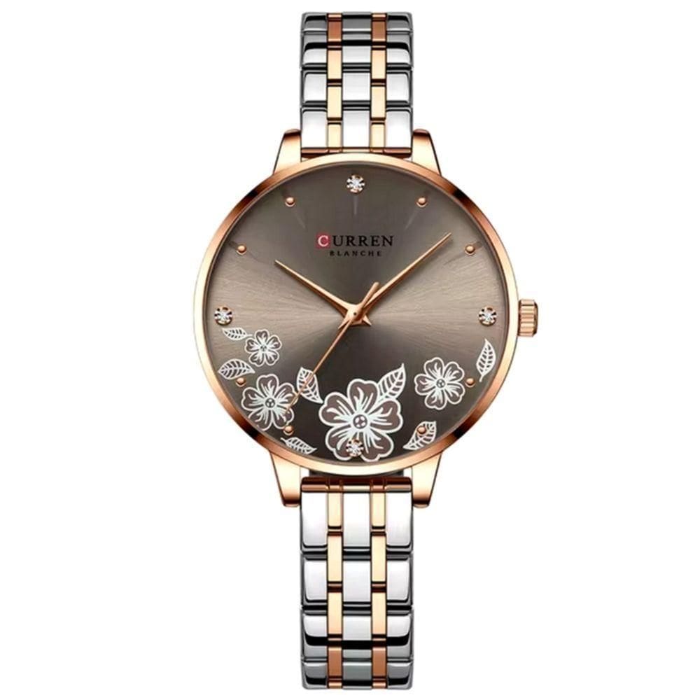 Relógio Feminino Em Aço Inoxidável De Quartzo Ultra Fino Romântico Impermeavel 3atm Marrom